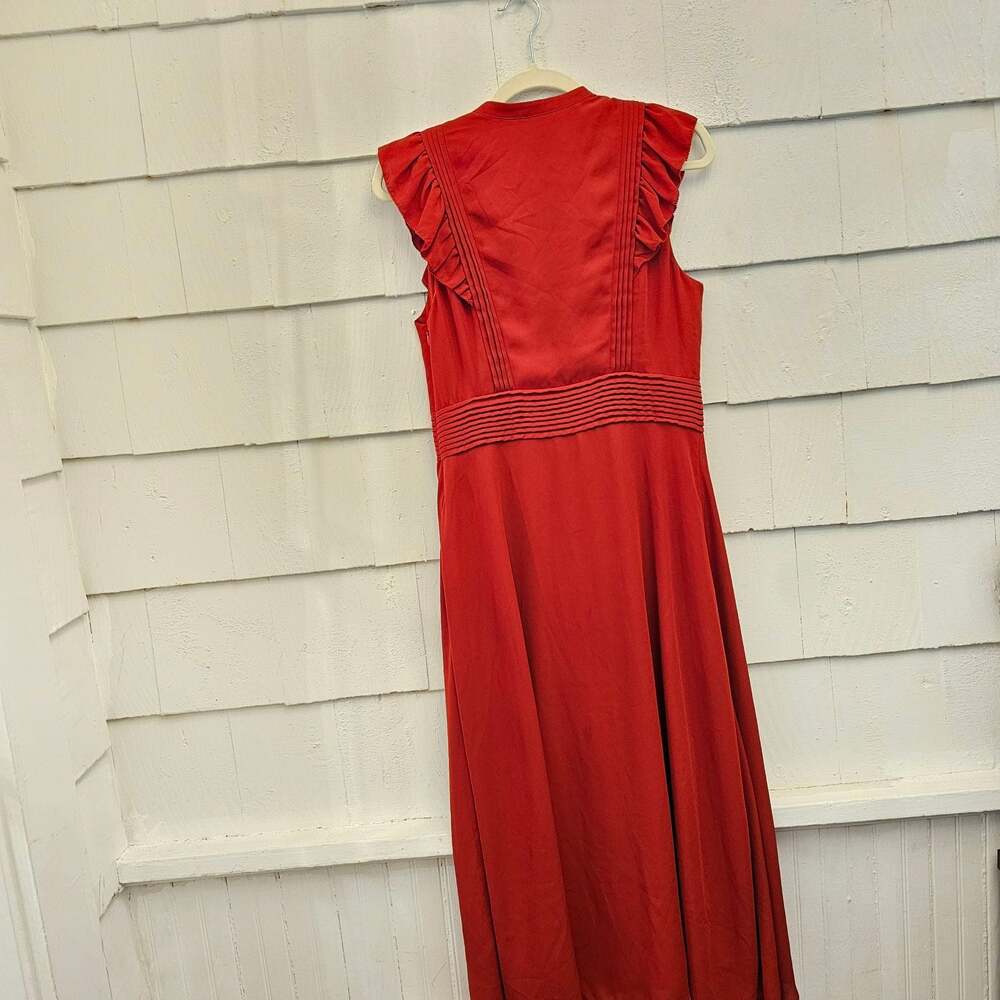 Banana Republic Orange Red Maxi Dress Women's Size 6 Ruffle Sleeves Button Front - Picture 9 of 9